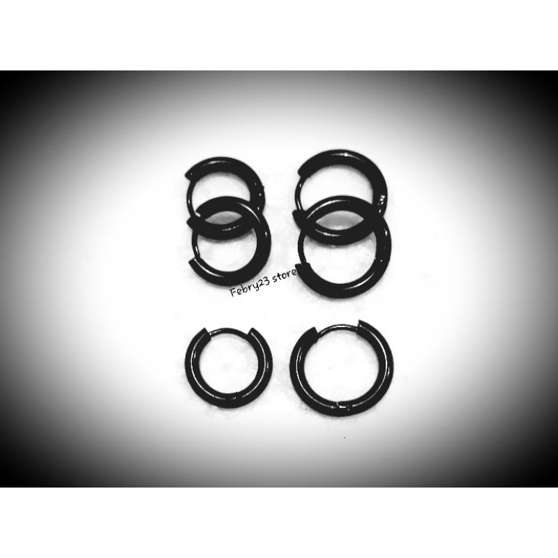 1 Pasang Anting Tindik Tusuk Bulat Polos Hitam Titanium