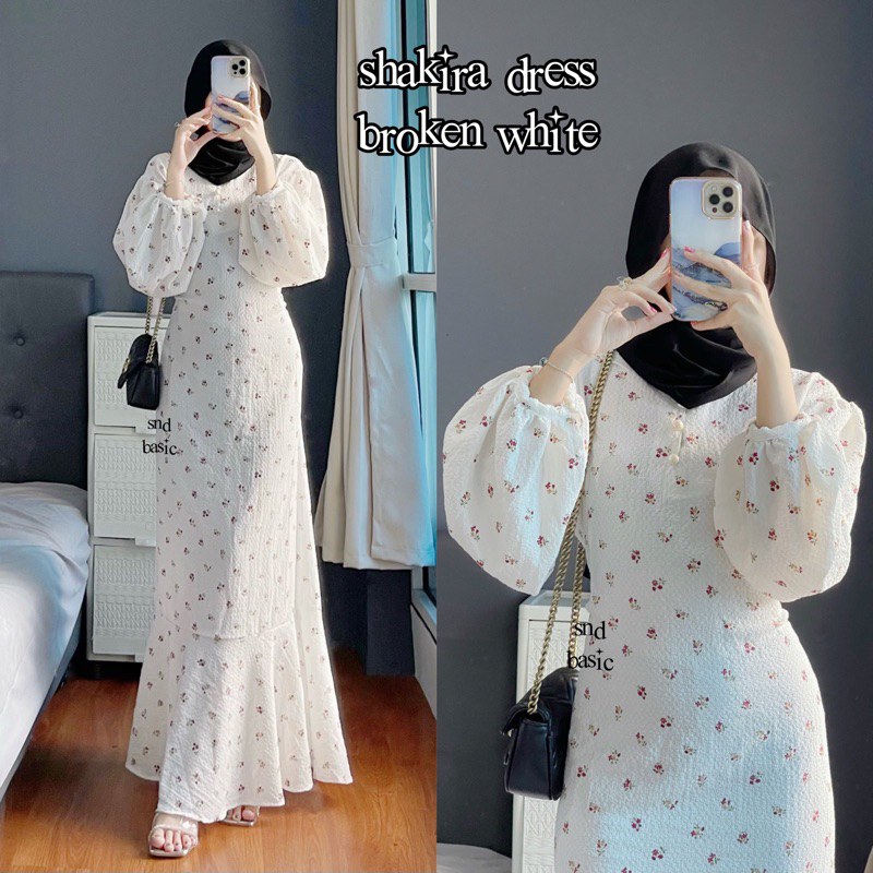 SHAKIRA KOREAN DRES Dress Motif Bunga Katun Crinkle Gamis Raya Jubah Abaya Lebaran KOREAN DRES MOTIF