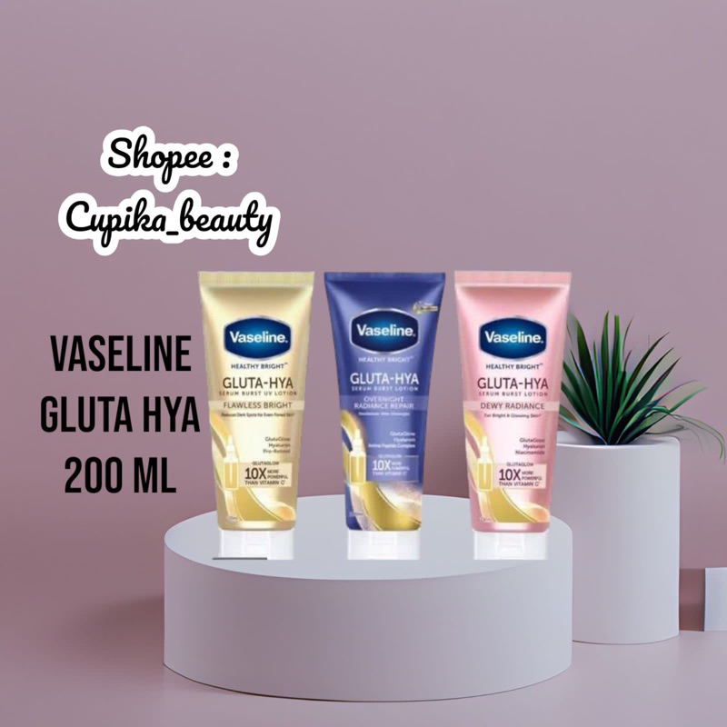 *body serum* [ 200 ml ] [ gluta hya ] vaseline healty bright gluta hya body serum gold flawless || vaselinw gluta hya dewy radiance 200 ml || vaseline body serum gluta hya over night burst serum 200 ml