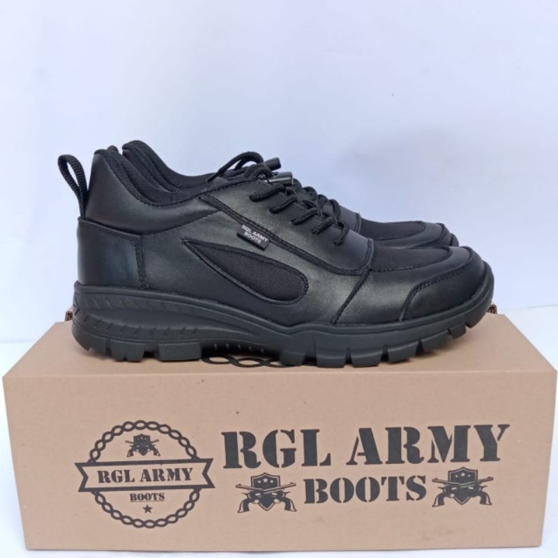 SEPATU BOOTS KASUAL MOTOR BAHAN KULIT SAPI ASLI MERK RGL SEPATU PDL PENDEK UNTUK TNI POLRI SECURITY SATPAM SEPATU PDL POLANTAS MODEL TERBARU