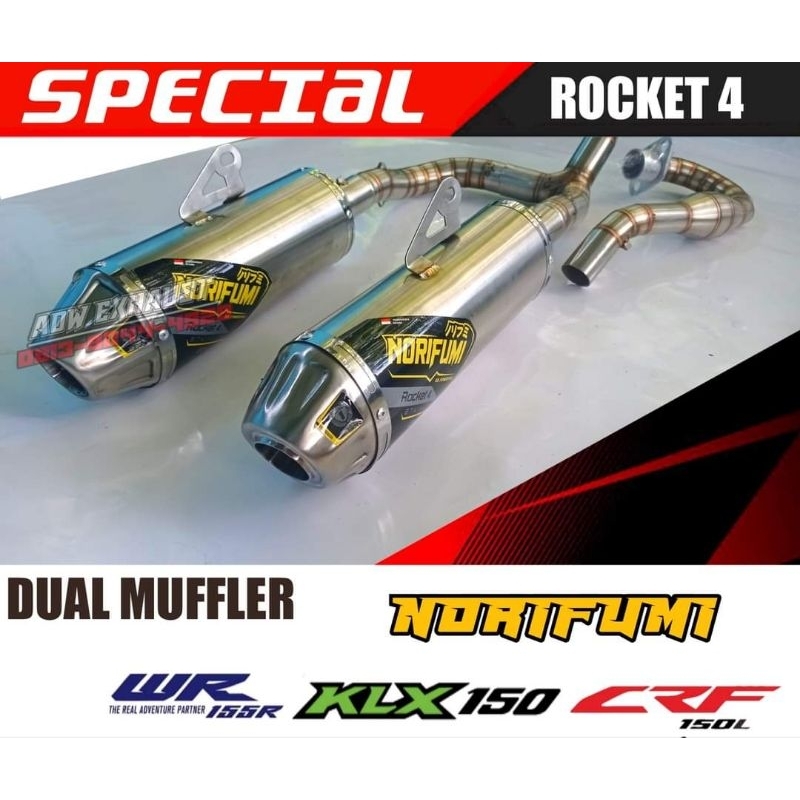 knalpot 2cabang Norifumi Titan full stainles untuk  Motor CRF,KLX,D-TRACKER ( Suara super Ngebass)