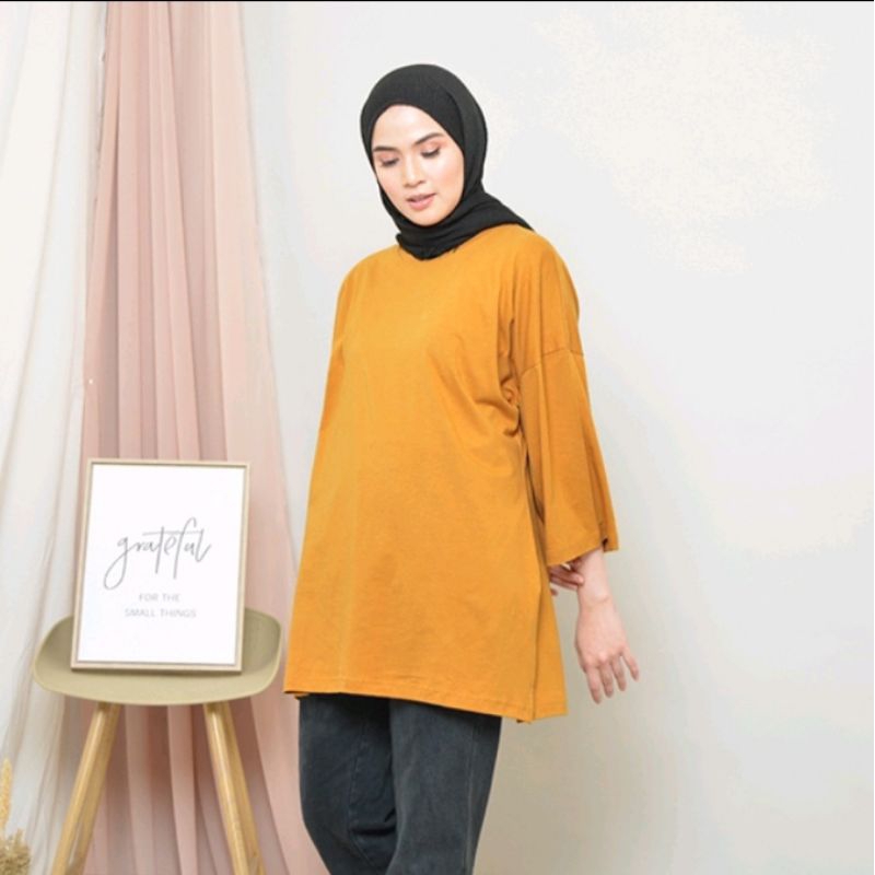 atasan oversize Tunic kaos katun cotton combed 20s lengan 7/8