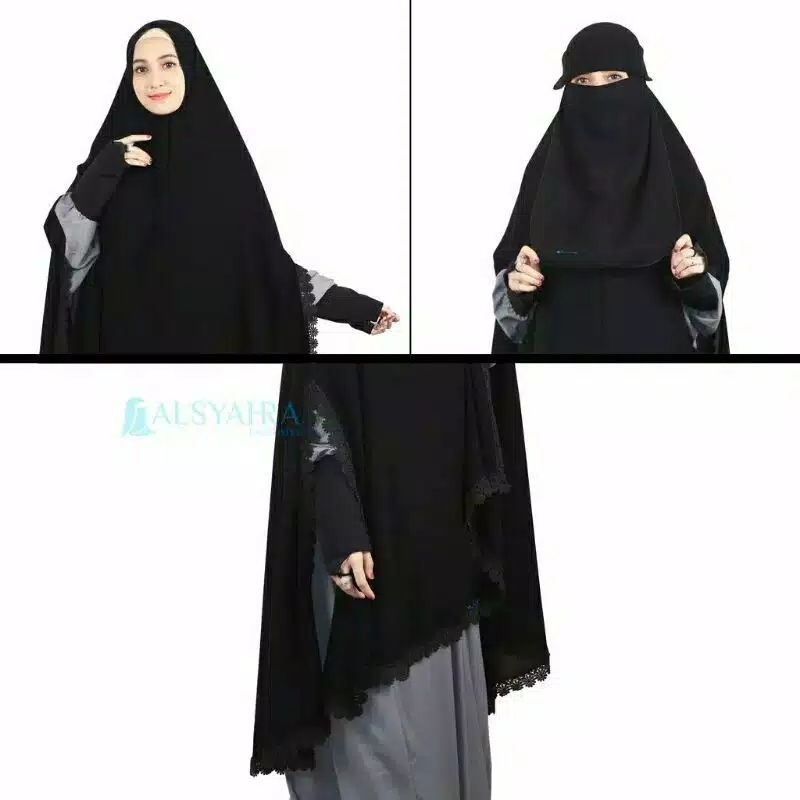 Alsyahra Exclusive Set Khimar Handsplit Al shams Niqab Poni Jetblack
