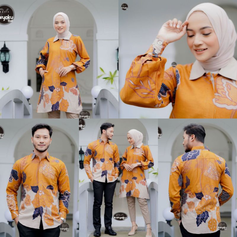 COUPLE ATASAN BATIK KEMEJA TUNIK DAN HEM BLOUSE BATIK KANTOR SERAGAMAN BATIK MODERN INTERNATIONAL COUPLE