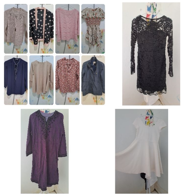 Preloved Thrift Atasan Tunik Blouse Blus Outer Lengan Panjang Mini Dress Batik Murah