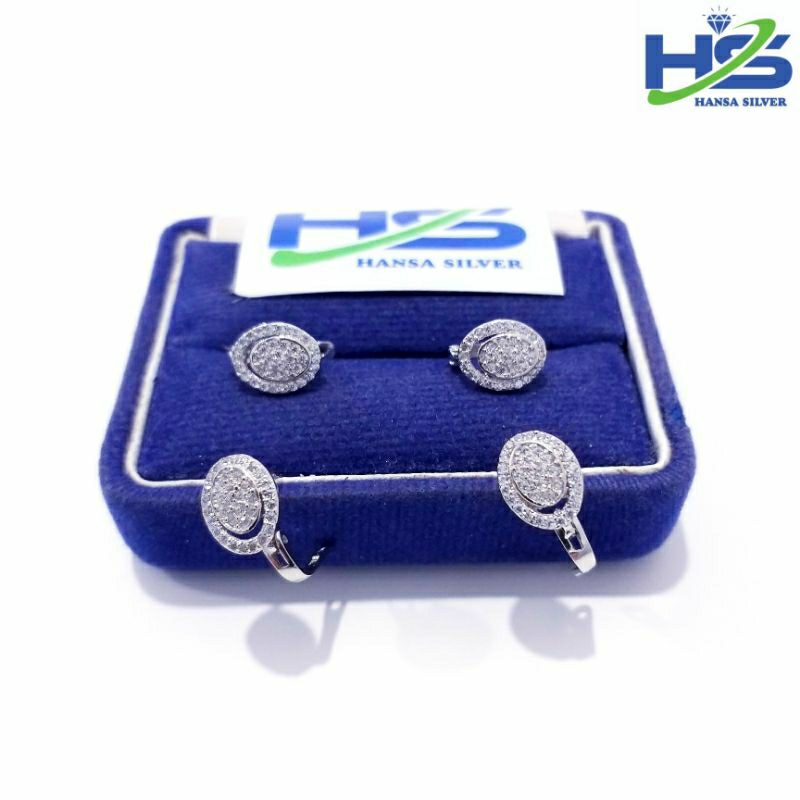 Anting Perak Asli Silver 925 Lapis Emas Putih Model Jepit Oval - Anting Wanita Anti Karat