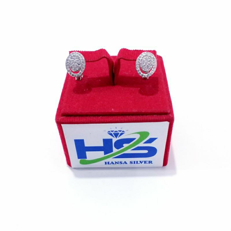 Anting Perak Asli Silver 925 Lapis Emas Putih Model Jepit Oval - Anting Wanita Anti Karat
