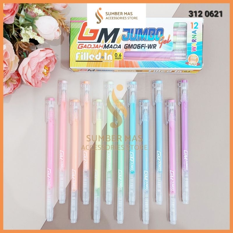 

BOLPEN GEL 12 WARNA SOFT PASTEL GADJAH MADA JUMBO GM06fi-WR MURAH MERIAH