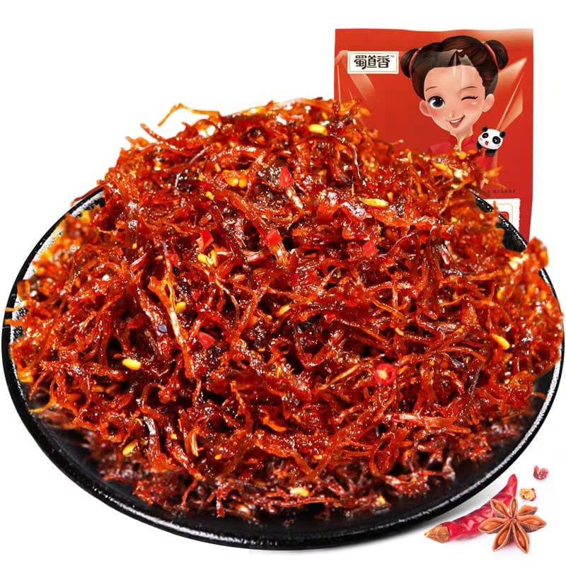 snack china halal - daging sapi iris tipis mala pedas - shu dao xiang  (灯影牛肉丝) 88 gram