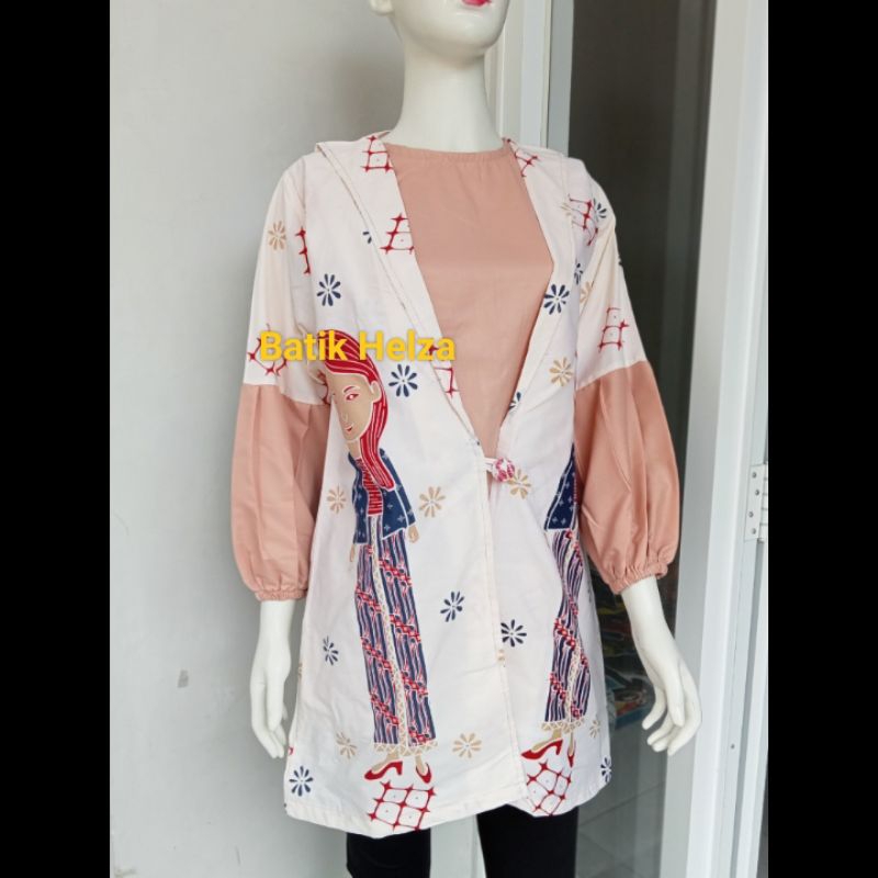 Tunik batik tempe wanita warna putih bahan katun jahitan rapi size S-XXXL