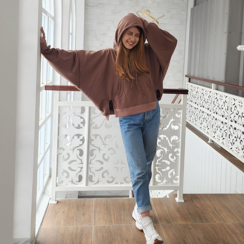 Sweater wanita BATWING JUMBO SLIT HOODIE