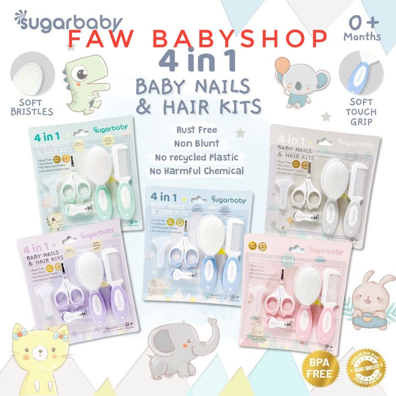 SUGAR BABY 4in1 Baby Nail &amp; Hair Kits Manicure Pedicure Set Baby (Perlengkapan Perawatan Kuku dan Rambut Bayi 4in1) / GUNTING KUKU BAYI SET