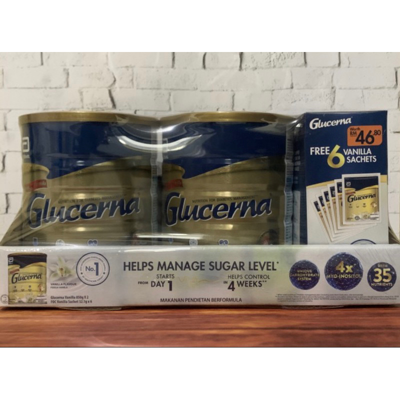 Glucerna Vanila 850g Vanilla 2X850g + Free 6 Sachet Import