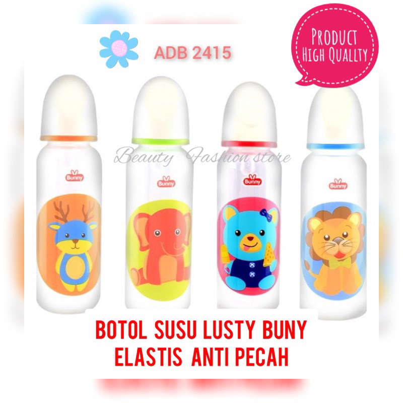 Botol Susu Elastis Lusty Bunny 60ml,120,250  karet dot Bulat &amp;Gepeng BPA free  desain animal lucu