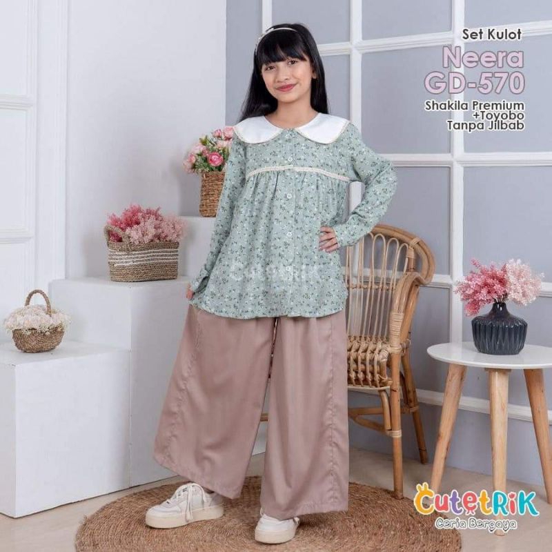 (5-9 tahun) KOREAN STYLE CUTETRIK SETELAN KULOT ANAK PEREMPUAN LUCU KEKINIAN BAHAN CRINKLE PREMIUM A