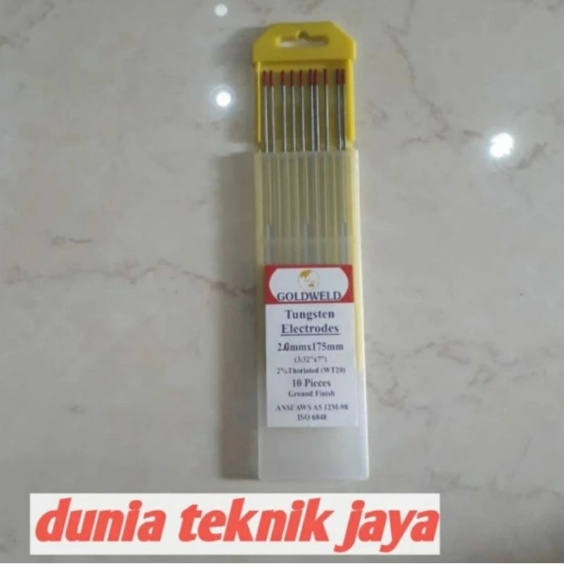10pcs 10 pcs Tungsten 2.0mm 2.0 mm × 175mm 175 mm jarum las argon merk Goldweld Original