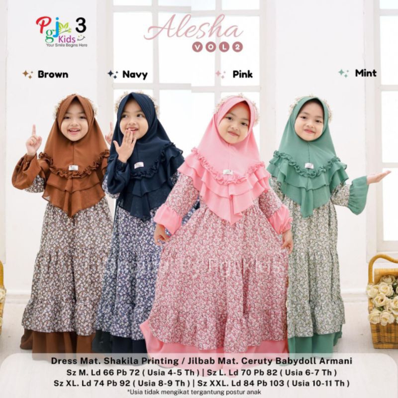 AFIFAH DRES + JILBAB GAMIS ANAK PEREMPUAN UMUR 4 - 9 TAHUN REMAJA TANGGUNG BAHAN ADEM LEMBUT BY PGJ