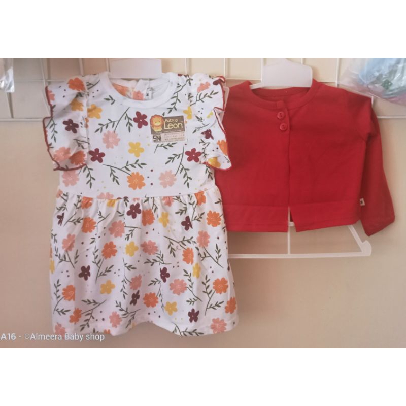 Setelan dress bayi perempuan usia 0-1 tahun/ usia 1-2 tahun/ dress + cardigan