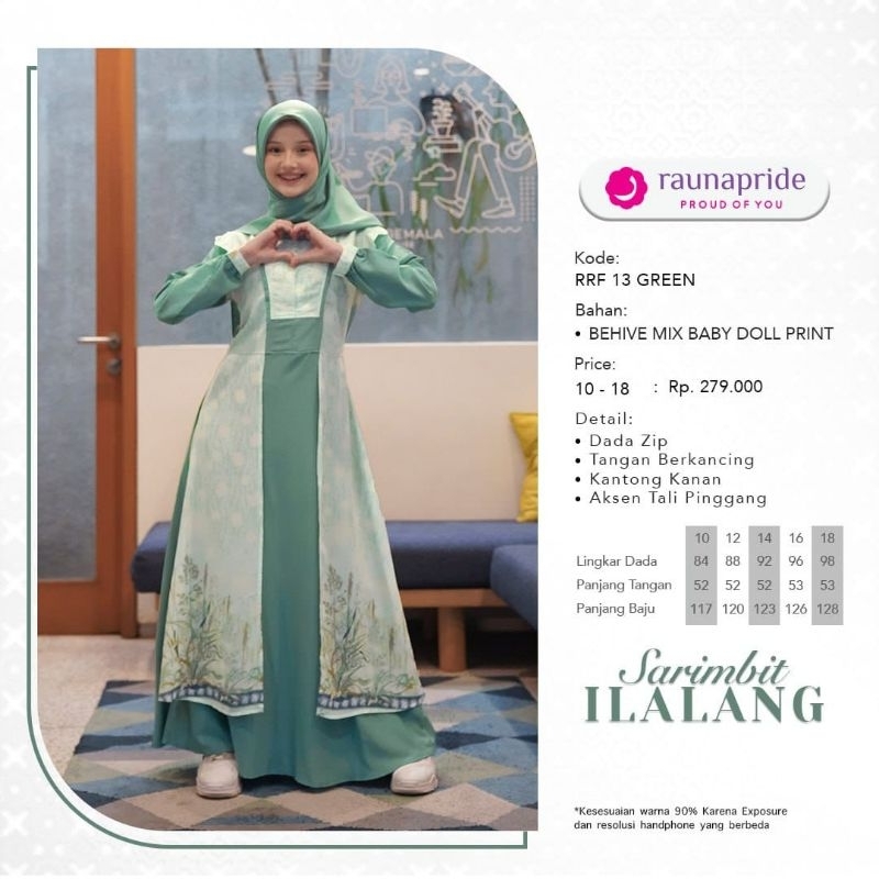 GAMIS REMAJA RF13 GREEN BY RAUNA/GAMIS ANAK TANGGUNG/SARIMBIT ILALANG
