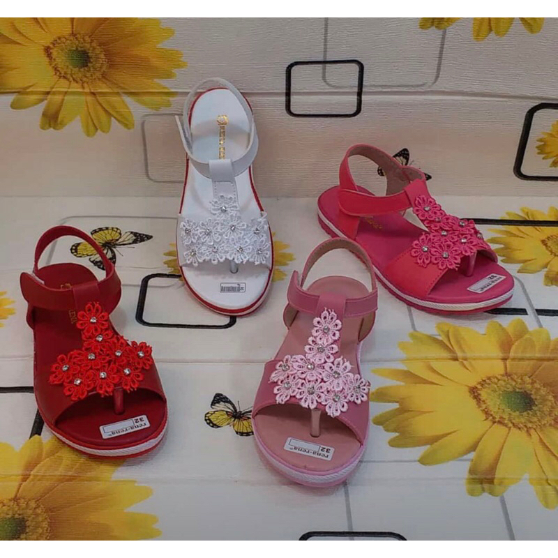 Sandal Anak Perempuan Anak Tanggung Bunga Pres