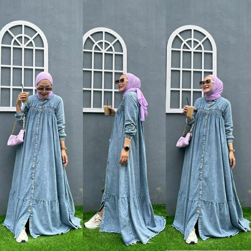 Frida Jeans Maxy, GAMIS JEANS WANITA MODIS BAHAN JEANS WASH IMPORT FIT XXL LD 88-120 KANCING AKTIF TERMURAH OOTD KEKINIAN TERLARIS