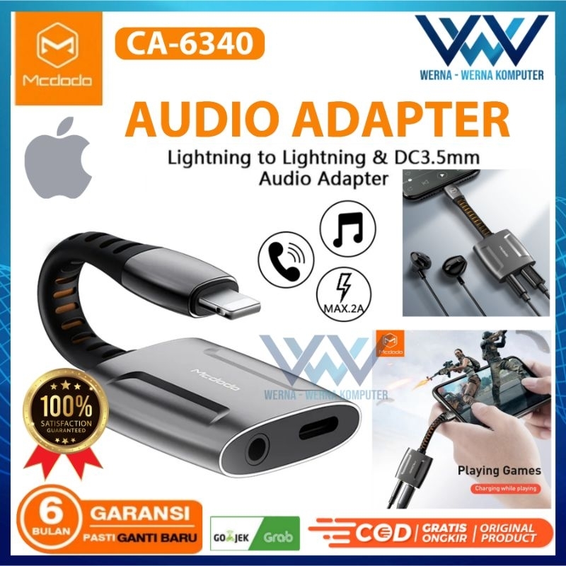 MCDODO Lightning to Jack Audio 3,5mm + Lightning Charging CA-6340