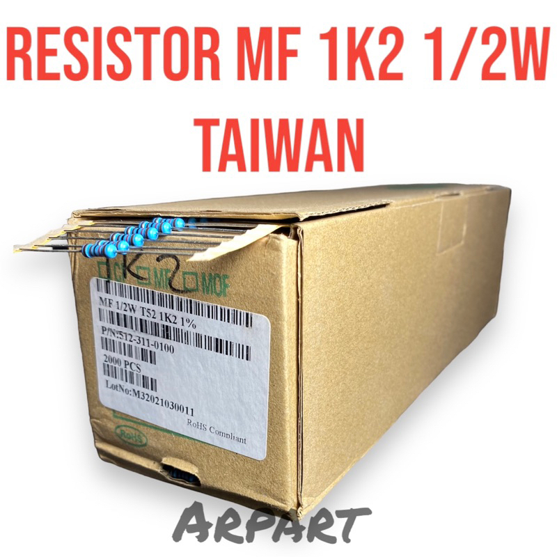 x10 resistor 1k2 1/2 watt metal film taiwan kaki tembaga