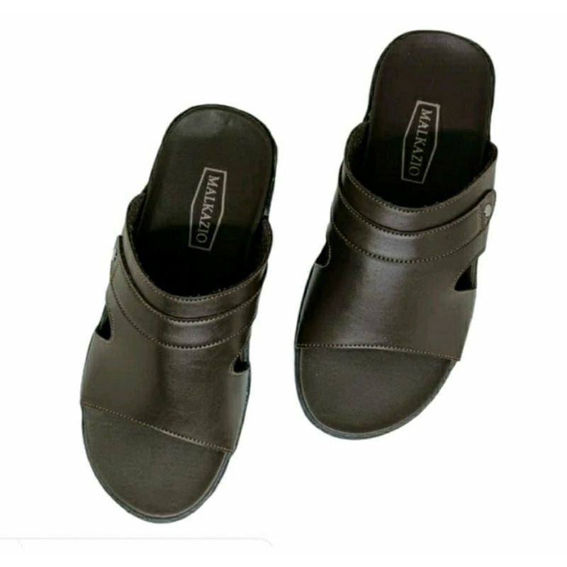 Sandal Slide Pria MKZ1 Slop Bapak2 Kasual Kulit / Sendal Slide KULIT GARUT