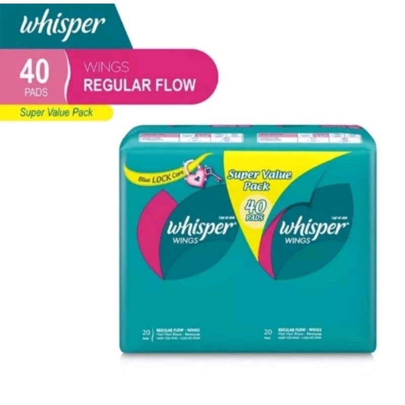 Whisper Wings Pembalut Regular Flow - Wings isi 40 pads 23 cm | Heavy Flow & Overnights - Wings 8 pa