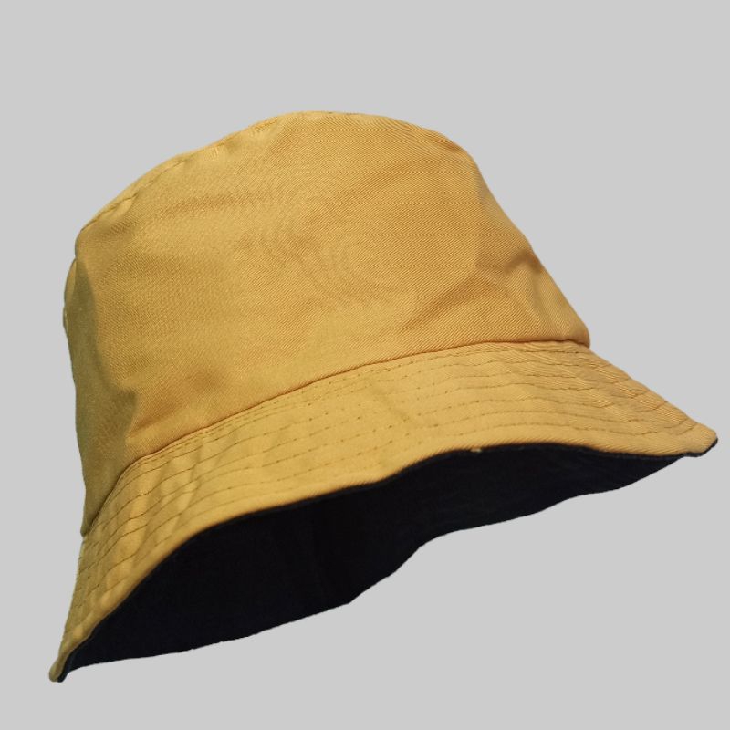 Topi Bucket Kuning Kunyit Polos Warna Soft Pastel Hat KPOP Mancing Buckethat