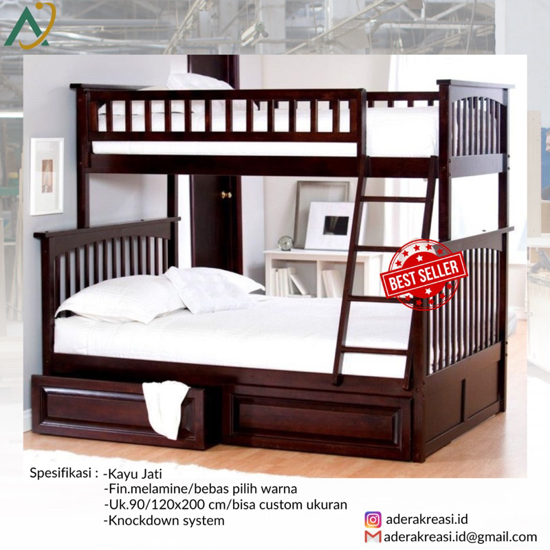 tempat tidur tingkat kayu jati / ranjang tingkat / dipan jati