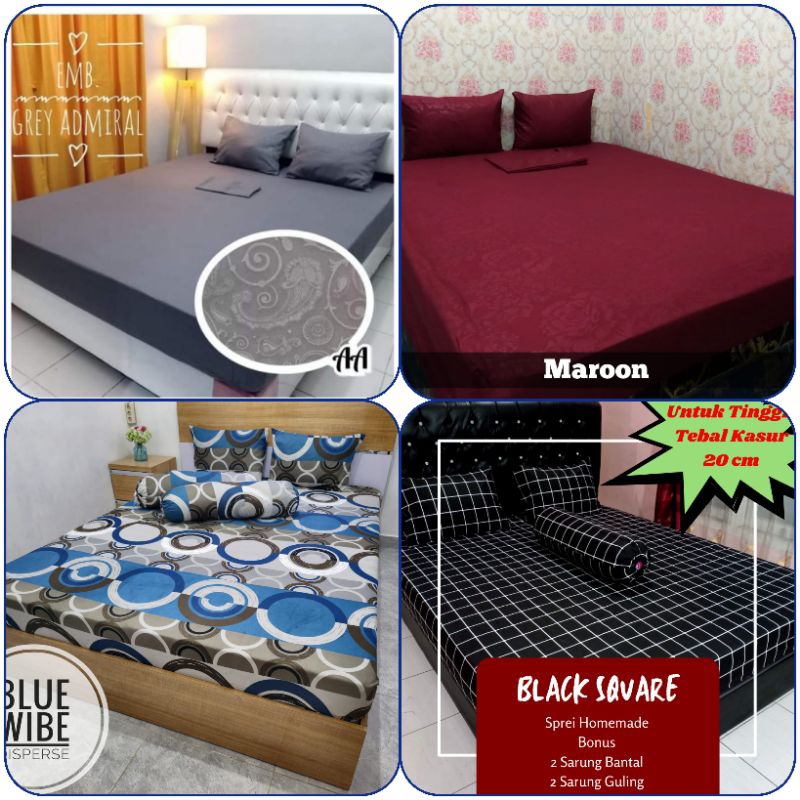 SPREI 180x200 160x200 POLOS EMBOS HOMEMADE AESTHETIC SET SARUNG BANTAL SEPRAI KARAKTER SEPREI MOTIF KEKINIAN KOTAK HITAM PUTIH KARTUN BUNGA MURAH