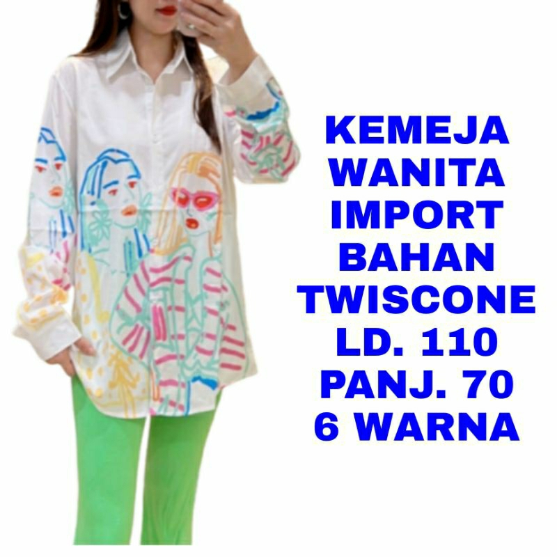 WK KEMEJA WANITA IMPORT LD. 110 BAJU ATASAN TUNIK LENGAN PANJANG
