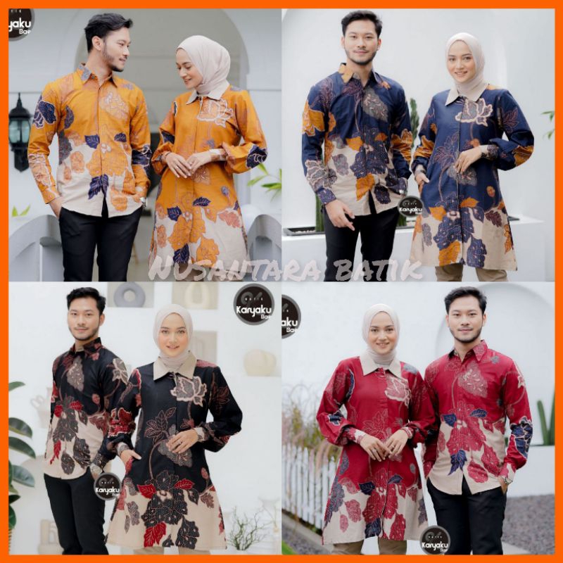 [BISA COD] COUPLE TUNIK KEMEJA BATIK COUPLE MODERN BATIK TRENDING INTERNATIONAL COUPLE