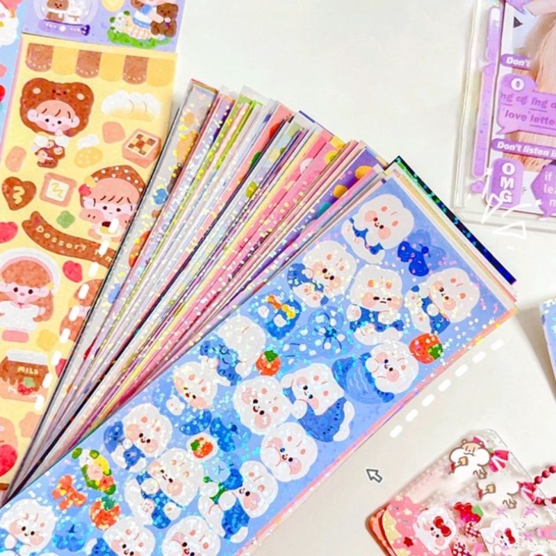 

stiker decor journaling glitter aesthetic untuk photocard kpop sticker deco, casing hp - mimimoist