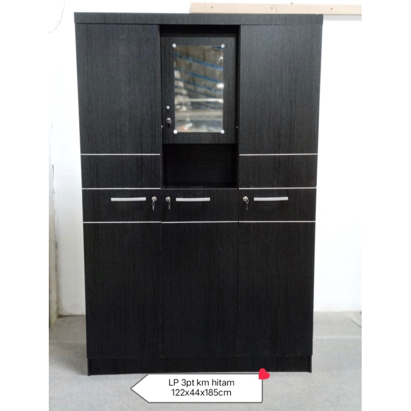 Lemari Pakaian 3 Pintu Hitam - Putih