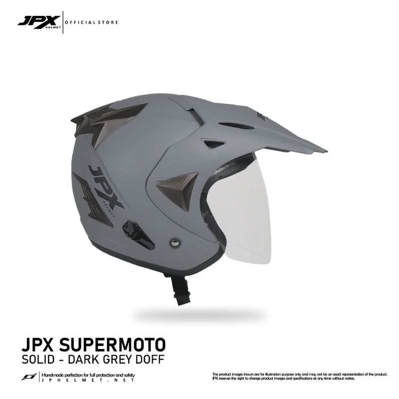 Helm supermoto solid JPX Abu abu Doff
