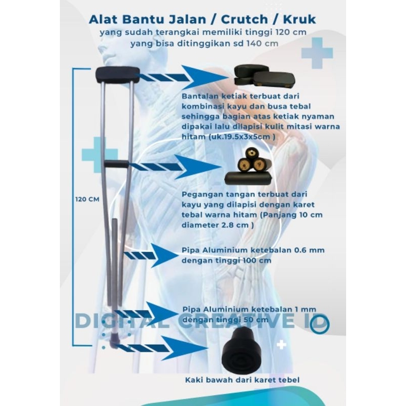 Tongkat Ketiak / Alat Bantu Jalan (Egrang / Krek Ketiak / Kruk Ketiak / Kruk Crutch)
