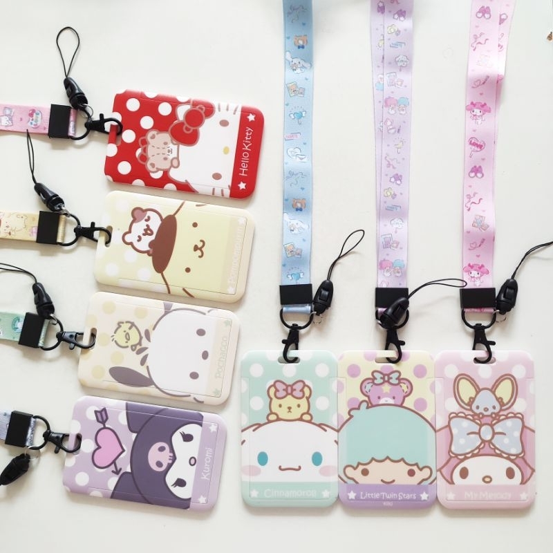 

ID Card Holder Name Tag Lanyard / Kalung Wadah Kartu Identitas Cute Sanrio Mascot 4 Hello Kitty My Melody Cinnamoroll Pompompurin Kuromi Pochacco Twin Stars