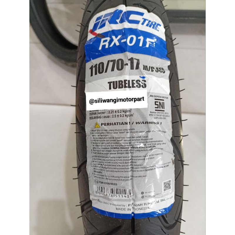 Ban Motor Tubles Tubeless IRC 110/70-17 RX-01F Ban Motor Ring 17 Ban Luar Depan Motor