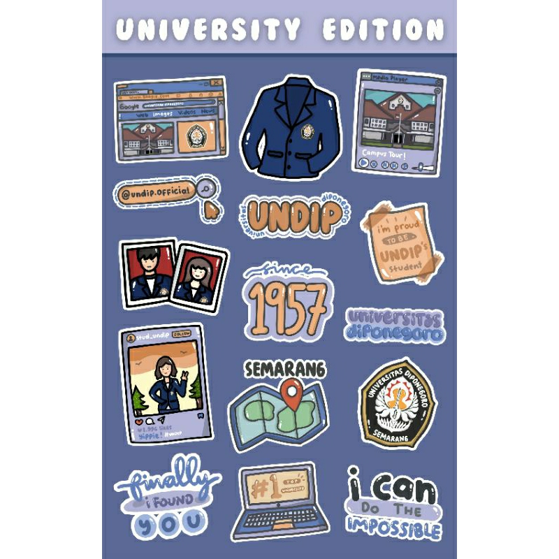 

[14-15 PCS] STIKER UNDIP GLOSSY LUCU UNTUK HP, LAPTOP, JURNAL DLL