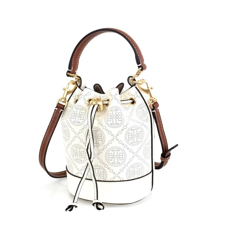 tb t monogram perforated mini bucket bag