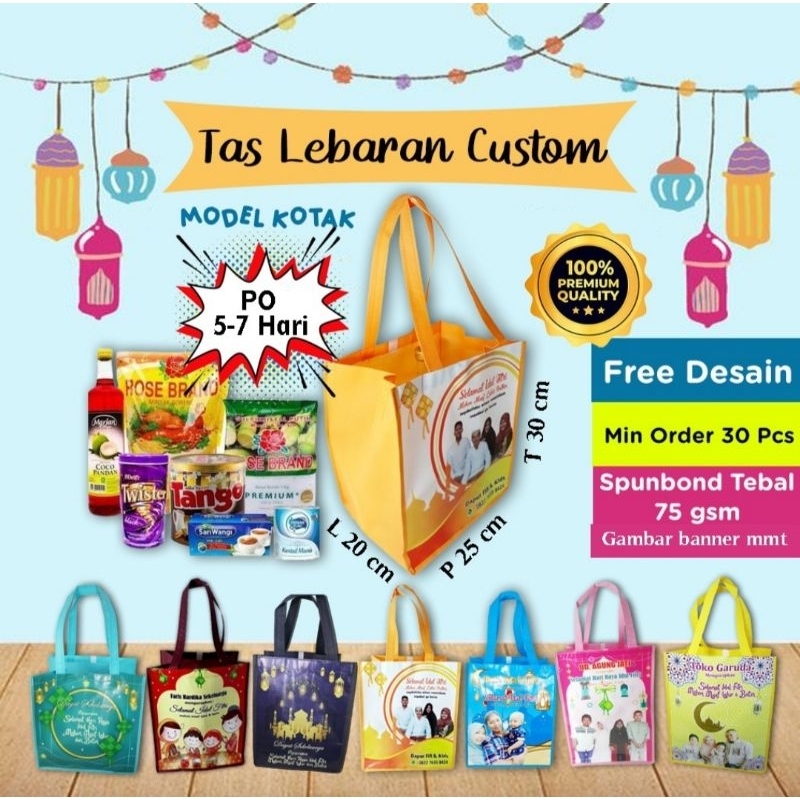 

Tas Souvenir Lebaran/Hampers Lebaran/Bingkisan Lebaran/Tas idul Fitri Custom Nama Muat Sembako Custom