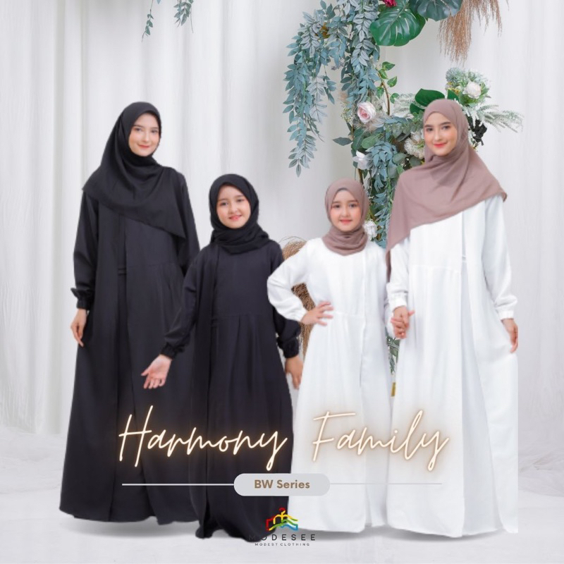 Modesee Gamis Dress Couple Ibu dan Anak Alena Hitam Putih Polos - Couple Gamis Lebaran Ibu dan Anak 