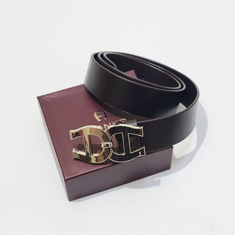 AIGNER DOUBLE A WOMAN LOGO BELT BROWN GHW 3x101