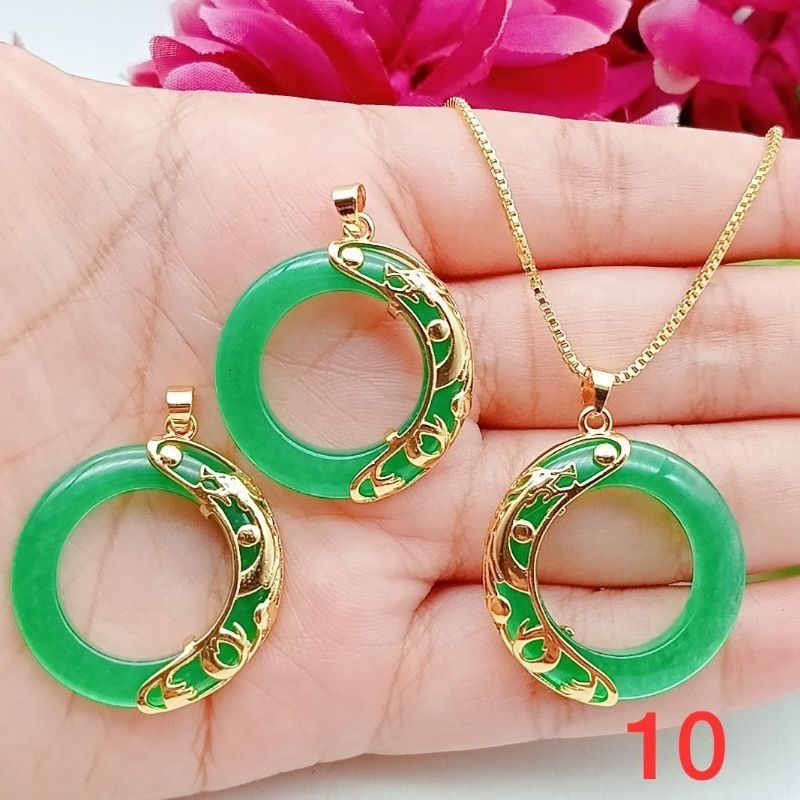 Kalung dan Liontin giok hijo asli lapis emas model terlaris