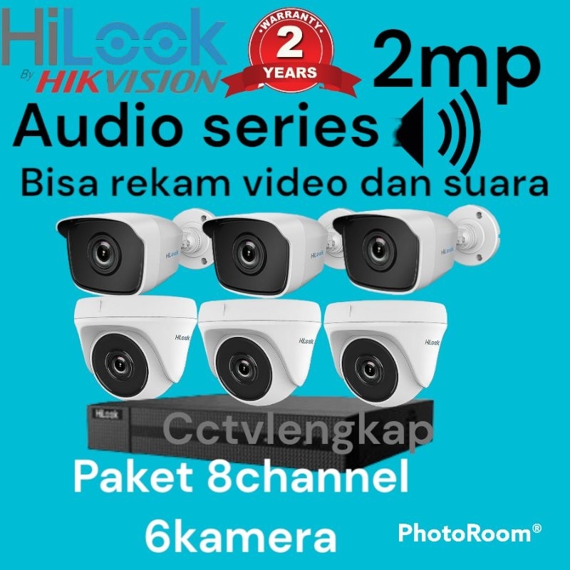 PAKET CCTV HILOOK 8 CHANNEL 6 KAMERA 2MP AUDIO SERIES TURBO HD BISA REKAM SUARA