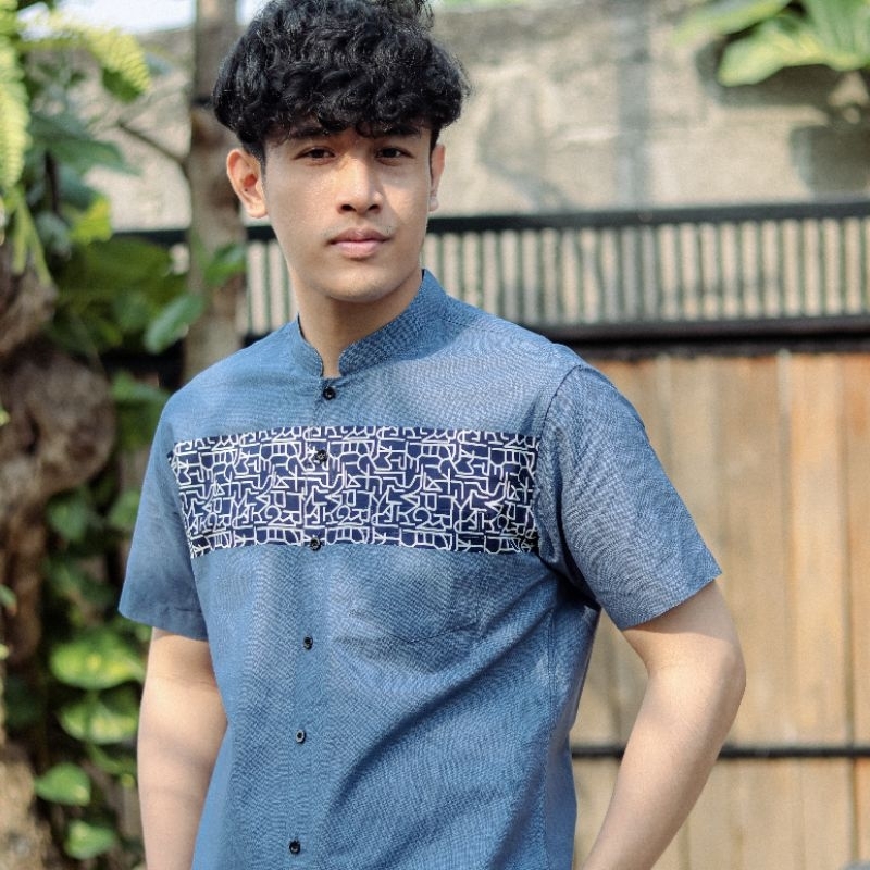 BatikBule Kemeja Koko Slimfit Pendek Motif Casual Warna Coklat &amp; Biru LBS 2030 &amp; 2031