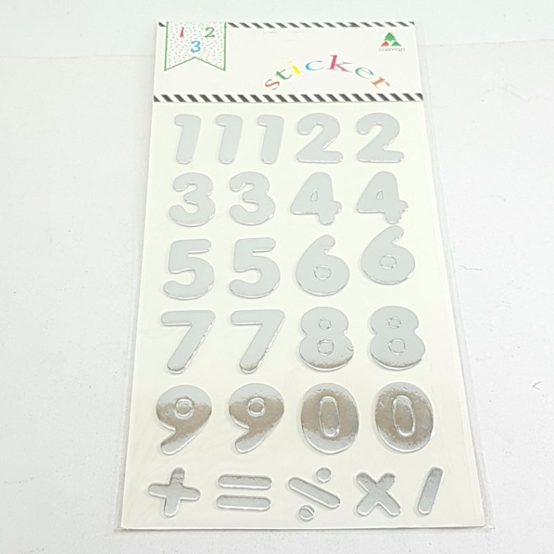 

Sticker Sponge Angka Metalik Silver