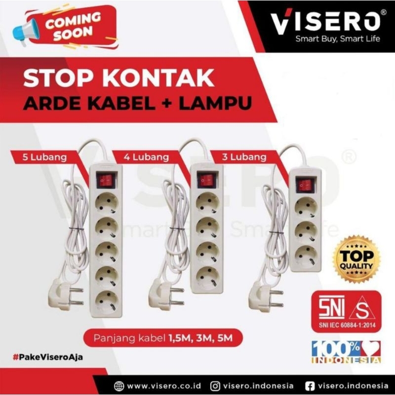 STOP KONTAK ARDE KABEL + LAMPU VISERO 5LUBANG + KABEL 5METER